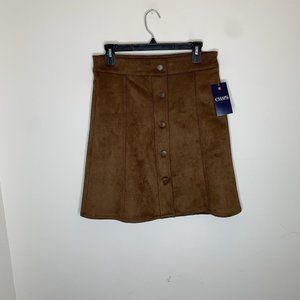 NWT Chaps Womens Size 4 Brown Faux Suede Soft Skirt Tab Button Closure